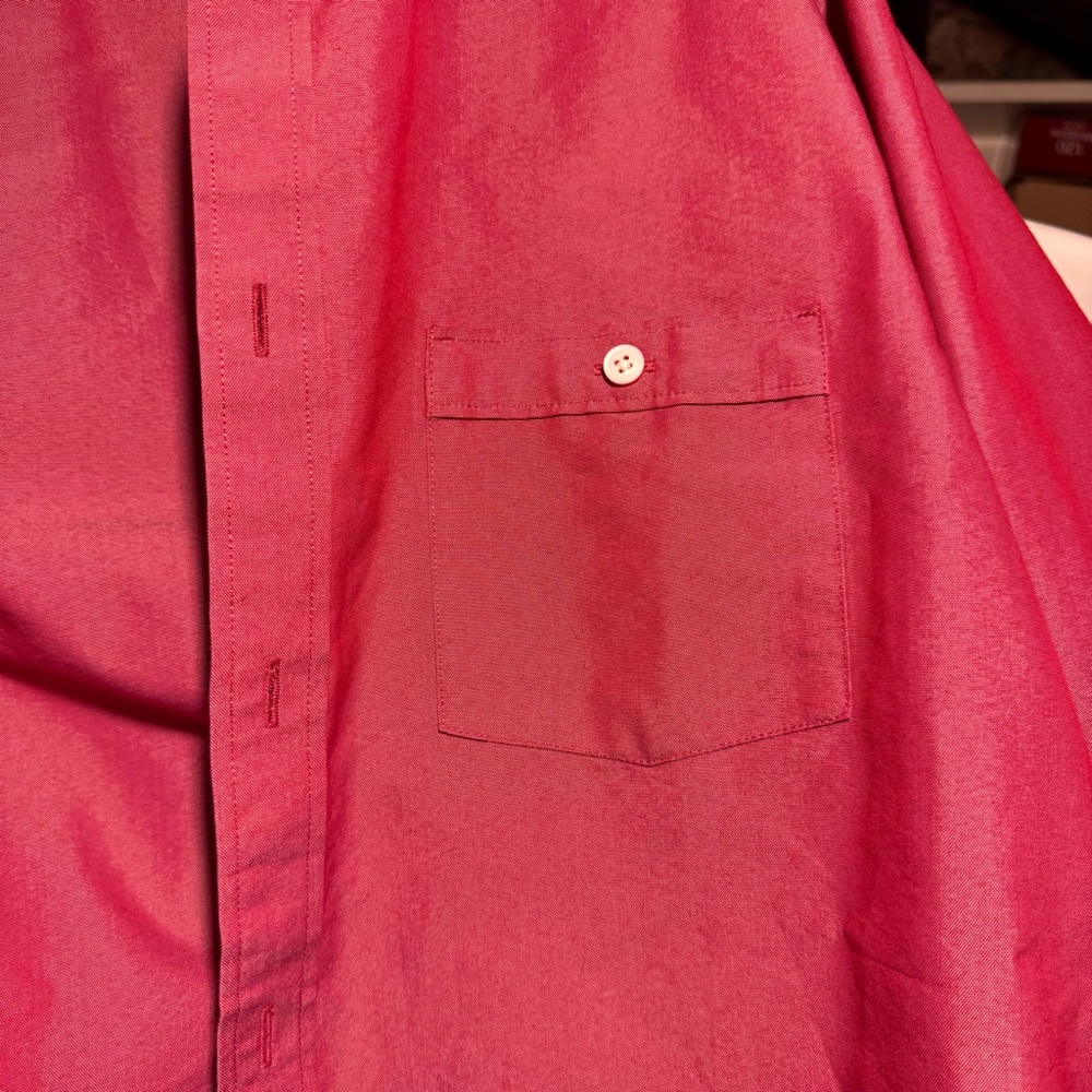 Express Contrast Fitted Shiny Red Button-Down Shi… - image 7